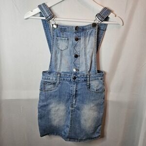 Denim Blvd Los Angeles Jean Overall Skirt 90's Y2K Boutique Trendy Light Wash Sm